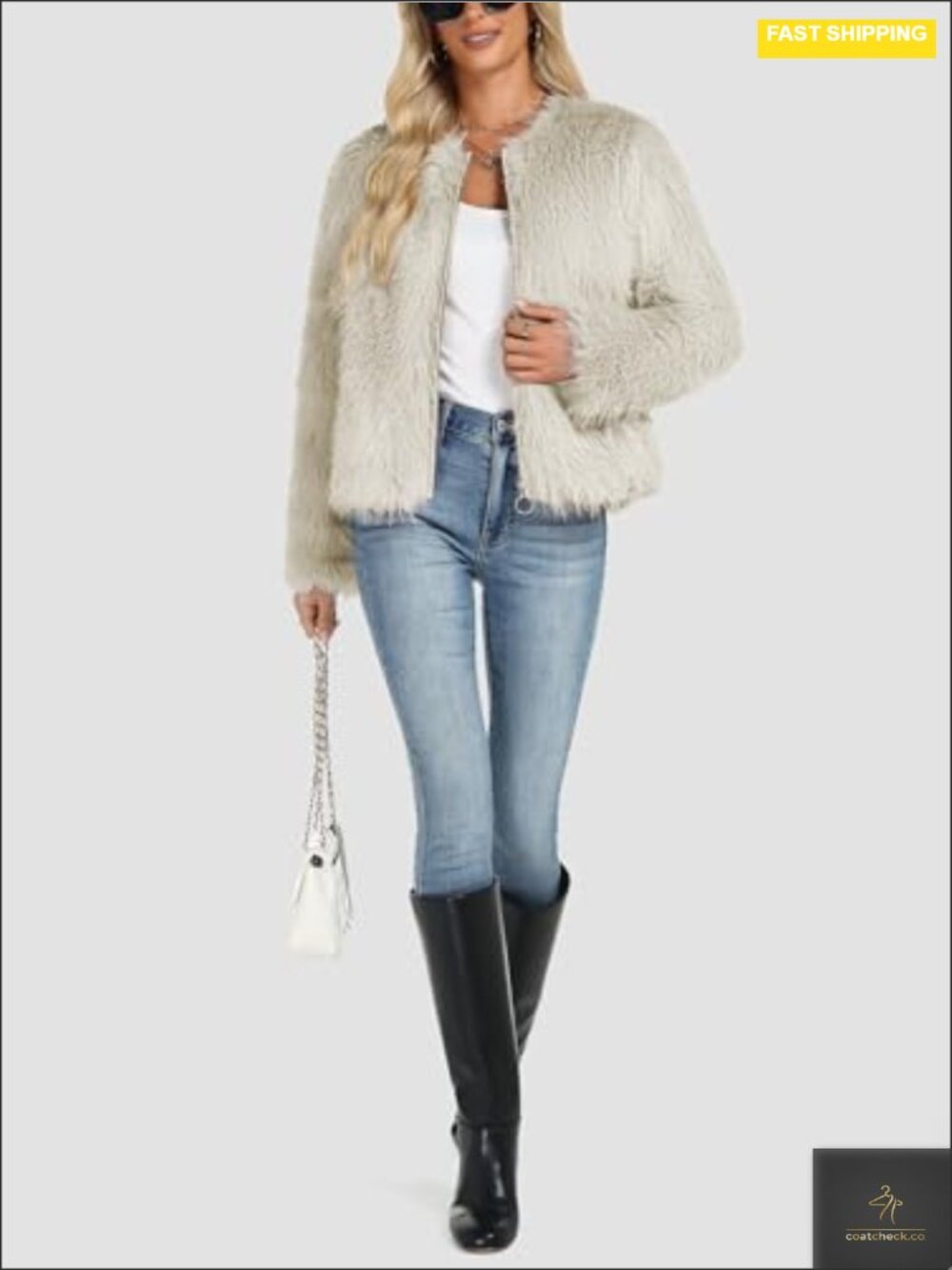 Faux Fur Zip Up Cropped Jacket Winter Warm Trendy - Picture 4 of 6